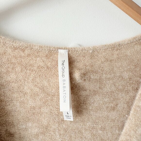 Aritzia The Group Wool Yak Bandini Cross Knit Wrap Sweater Light Tan Size Large - Picture 5 of 6